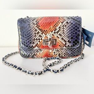 NWT Menotti Firenze Multicolor Real Python Chain Shoulder Bag Crossbody Bag